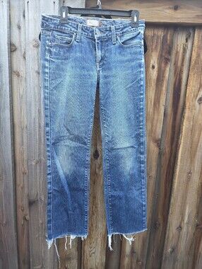 Paige Raw Hem Straight-Leg Blue Jeans